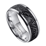 Gallant - Bague en Tungstène pour Homme - Argentée avec Météorite Factice Noire - Alliance ou Bague de Fiançailles - 8mm