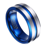 Blue Lagoon - Bague en Tungstène pour Homme - Bague Argent et Bleu pour Homme 8mm