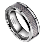Labyrinth - Bague Homme en Tungstène - Argent avec Incrustation en Fibre de Carbone 8mm