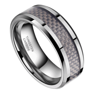Bague en argent pour hommes avec incrustation de fibre de carbone bande de fiançailles d'anniversaire de mariage en tungstène de 8 mm dans toutes les tailles