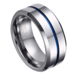 Steadfast - Bague Homme en Tungstène - Argent avec Rainure Bleue - Alliance ou Bague de Fiançailles 8mm
