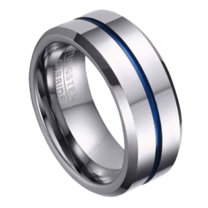 bague en argent pour hommes avec bande bleue pour anniversaire de mariage ou fiançailles 8 mm dans toutes les tailles