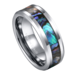 The Shield - Bague Homme en Tungstène - Anneau avec Nacre d'Ormeau 6mm ou 8mm
