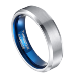 Suave - Bague en Tungstène pour Homme - Argent et Bleu Bague pour Homme 6mm ou 8mm