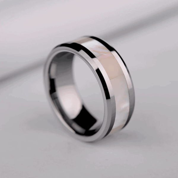 bague argent nacre centre tungstène intuitif 8mm