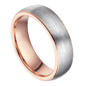alliance en argent pour hommes avec tungstène en or rose. bande de fiançailles et d'anniversaire dans toutes les tailles 6 mm ou 8 mm style moderne