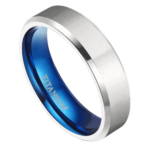 Primo - Bague Homme en Titane - Anneau Homme Argenté et Bleu 6mm