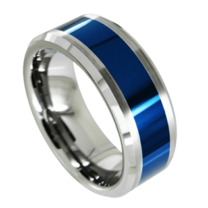bague bleue pour homme en argent tungstène. parfait pour un anniversaire de mariage moderne ou une bande de fiançailles dans toutes les tailles, largeur 8 mm