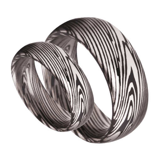 bague pour homme en argent avec cascade noire au design moderne comme l'acier damas tungstène de 6 mm ou 8 mm dans toutes les tailles pour les fiançailles de mariage et l'anniversaire