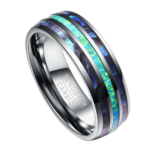 Mystique - Bague Homme en Tungstène - Coquillage Abalone et Opale 8mm