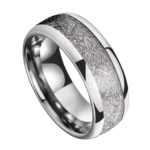 Universe - Bague en Tungstène pour Homme - Argentée avec Incrustation en Métroïte Factice - 6mm ou 8mm