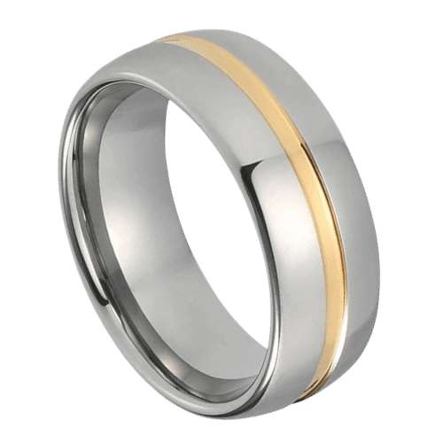 Embrace – Men’s Tungsten Ring – Silver with Groove of Gold 8mm