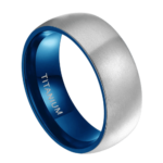 Apaiser - Bande Titane Homme - Bague Homme Argent et Bleu 6mm ou 8mm
