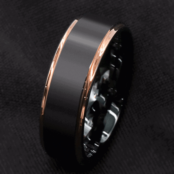 bague homme en tungstène avec or noir et rose 8 mm 