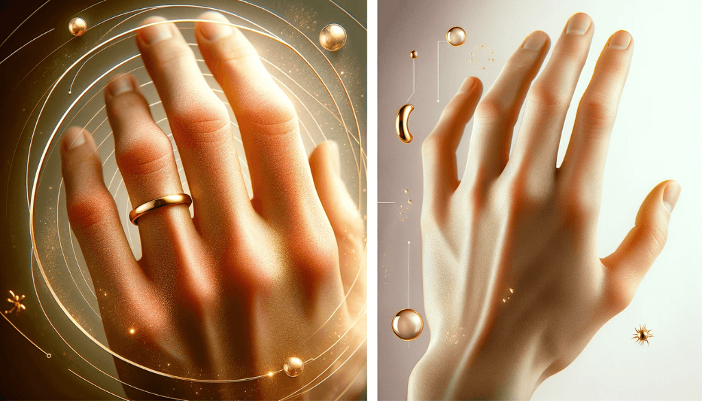 A hand without jewelry, healthy and reaction-free, set against a gently blurred background.