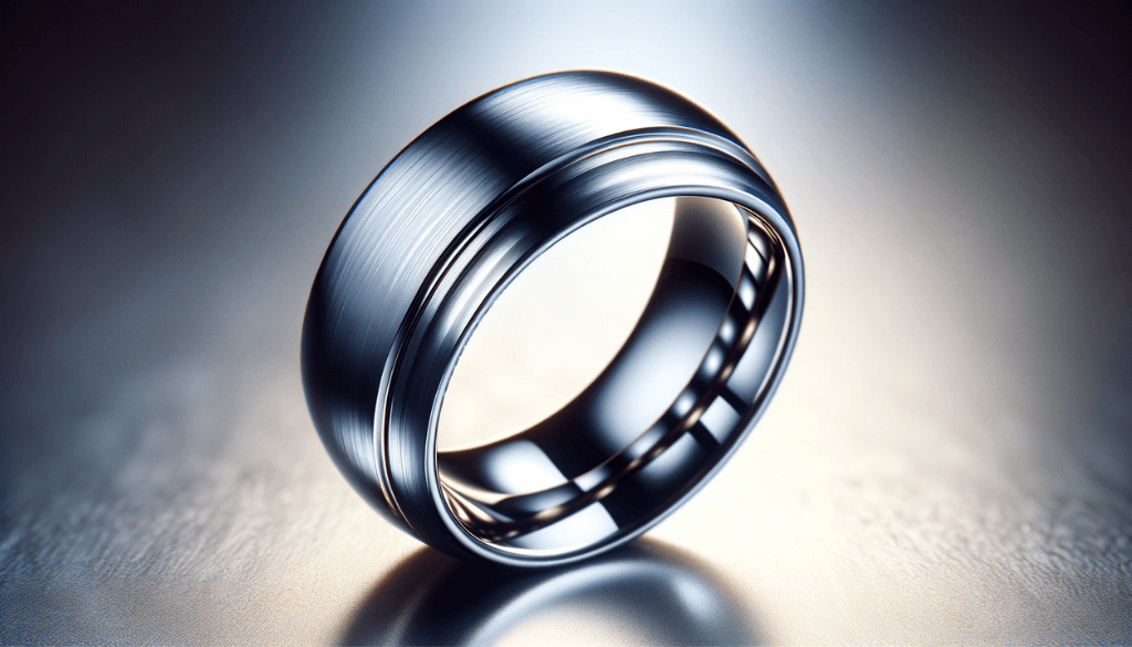 Close-up of a titanium ring's polished surface, demonstrating its smooth texture and durability.
