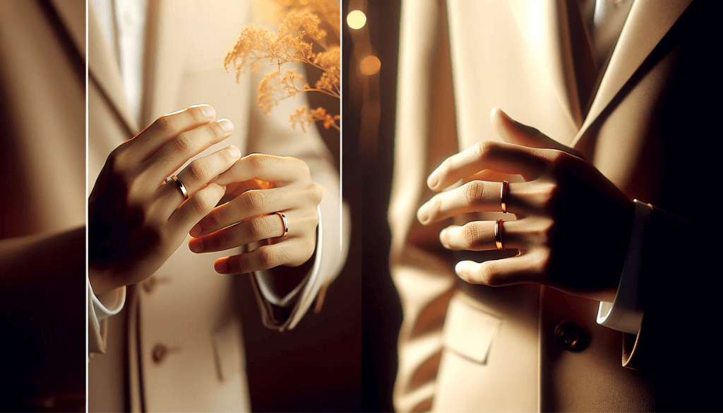 Elegant photograph of an individual wearing a wedding band, symbolizing personal choice and individuality.