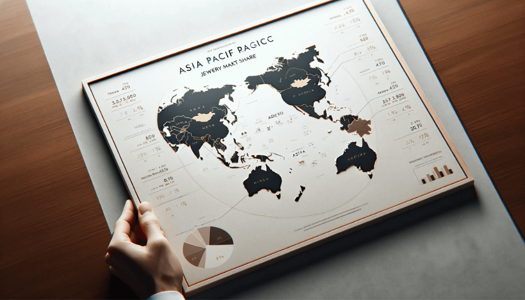 Wide, minimalistic map of the Asia Pacific region, showing jewelry market share with clean and clear design.