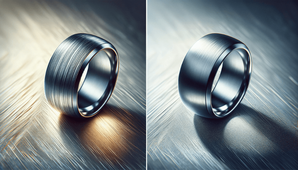 An even closer view of a titanium ring, highlighting its resilient, scratch-resistant surface.