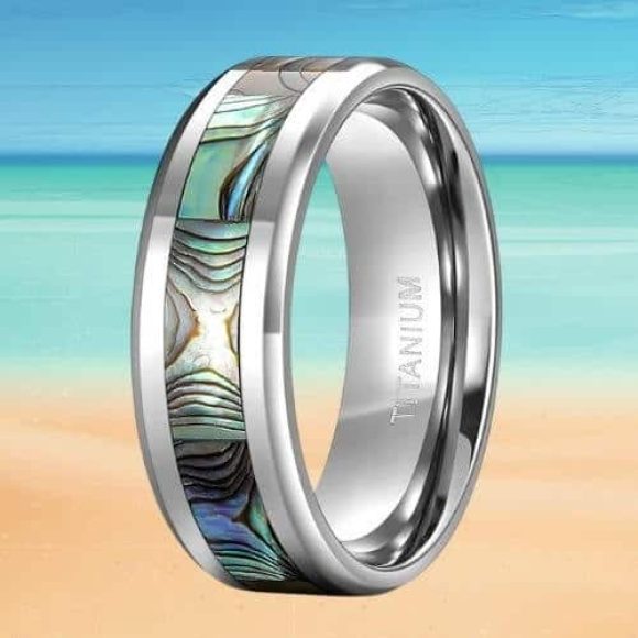 Bague pour homme en titane et coquille d'ormeau