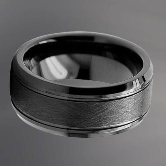 Bague en tungstène noir pour homme brossé