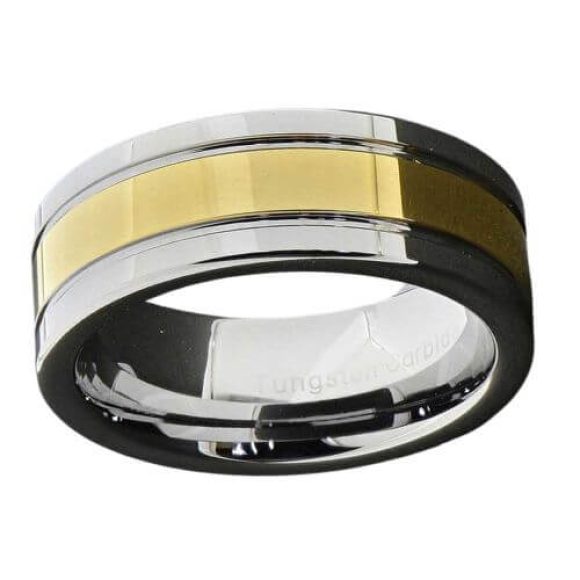 Bague en argent et or pour homme en carbure de tungstène