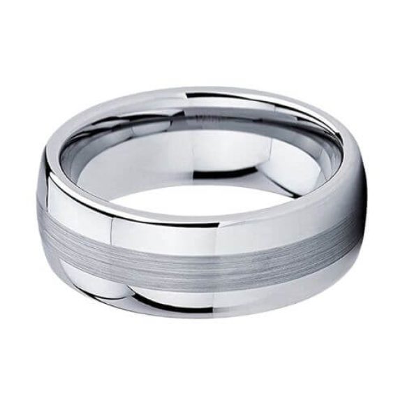 Bague en tungstène pour hommes en argent poli et brossé, style de design traditionnel moderne 8mm