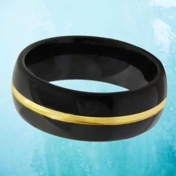 Bague tungstène noir et doré pour homme 8m bande style moderne