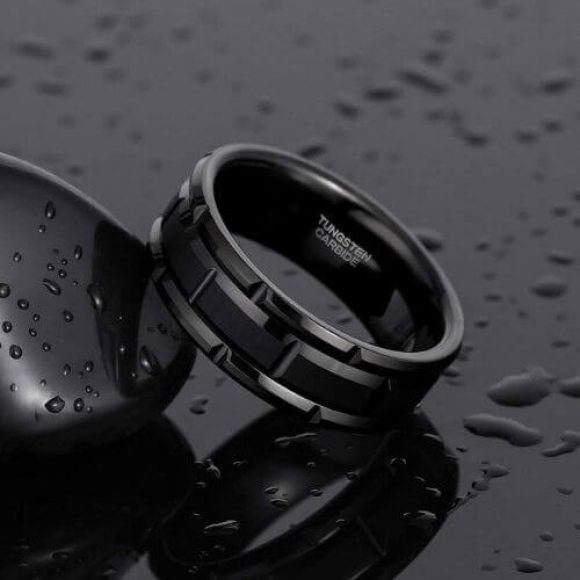 Bague en tungstène pour homme noir, design de style moderne, 8mm