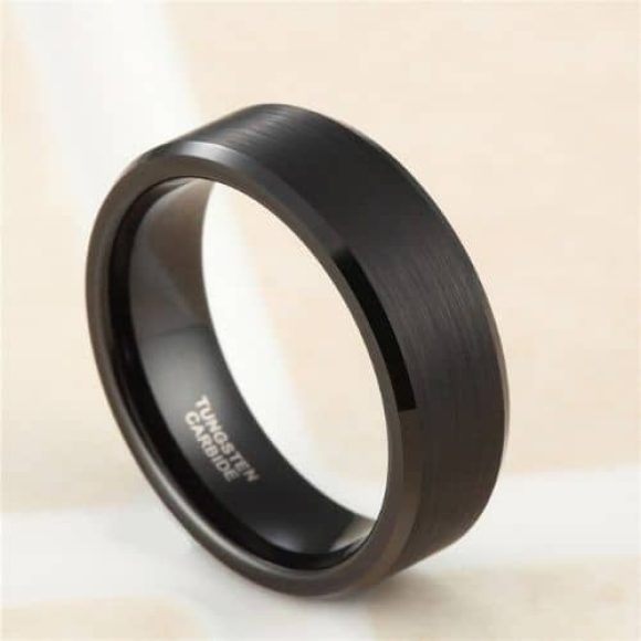 bague noire brossée pour homme design de style moderne tungstène 6mm 8mm