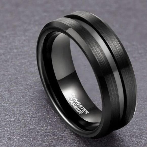 Bague pour hommes noir brossé. Design de style moderne tungstène brossé 6mm 8mm