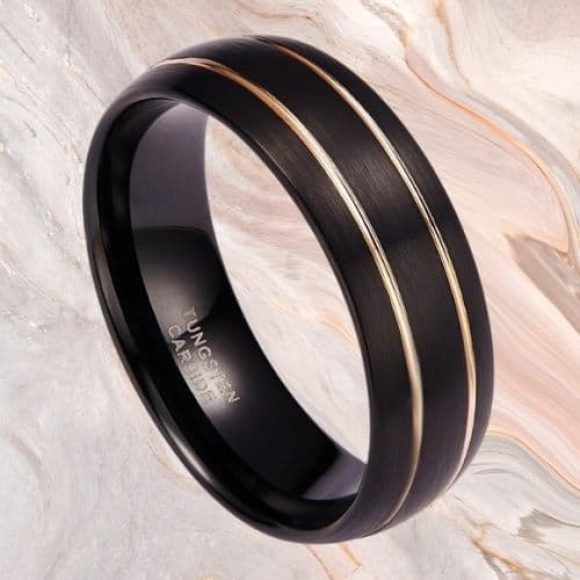 Bague en carbure de tungstène pour hommes - Design de style moderne noir et or