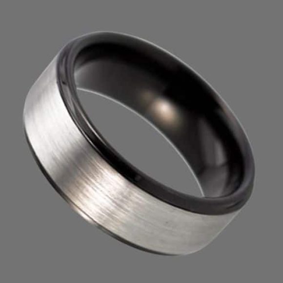 Bague Homme Argent Brossé et Tungstène Noir 8mm