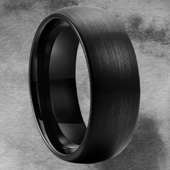 Bague noire pour hommes en tungstène brossé avec dôme confortable, design de style moderne