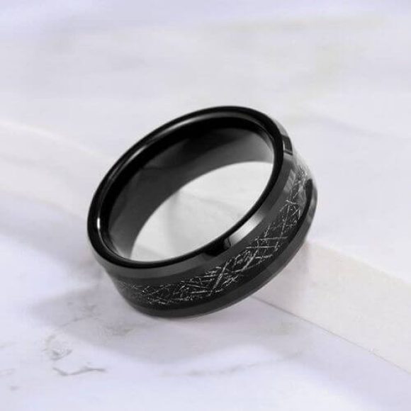 Bague pour hommes en tungstène noir météorite au design de style moderne