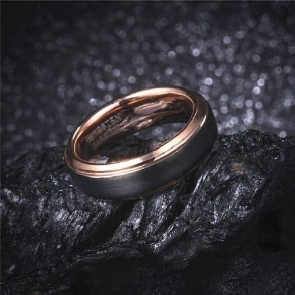 Bague en Carbure de Tungstène pour Homme - Noir et Or Rose