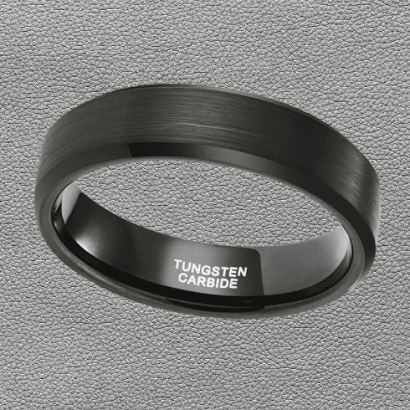 Bague en tungstène noir pour hommes, ajustement confortable