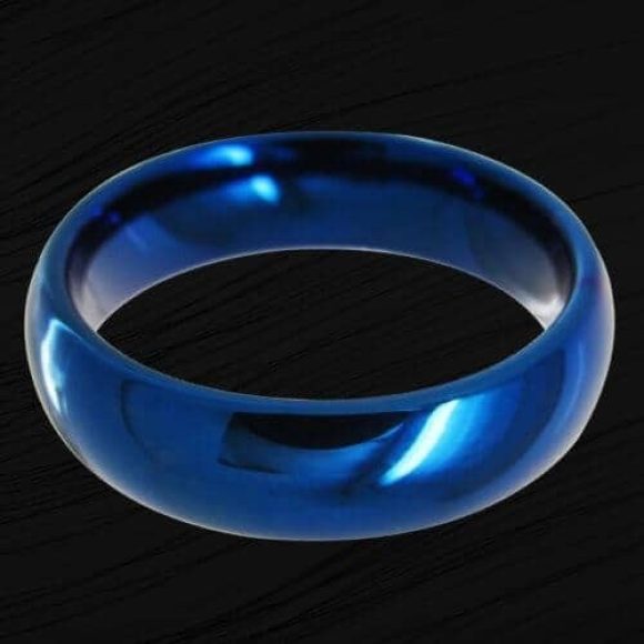 Bague tungstène bleu pour homme poli 8mm