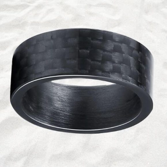 Bague noire en fibre de carbone pour homme
