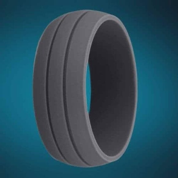 Bague en silicone pour homme - Gris foncé avec 2 rainures centrales