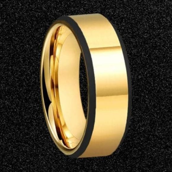 bague en or pour homme polie avec jantes noires dans toutes les tailles tungstène 8 mm