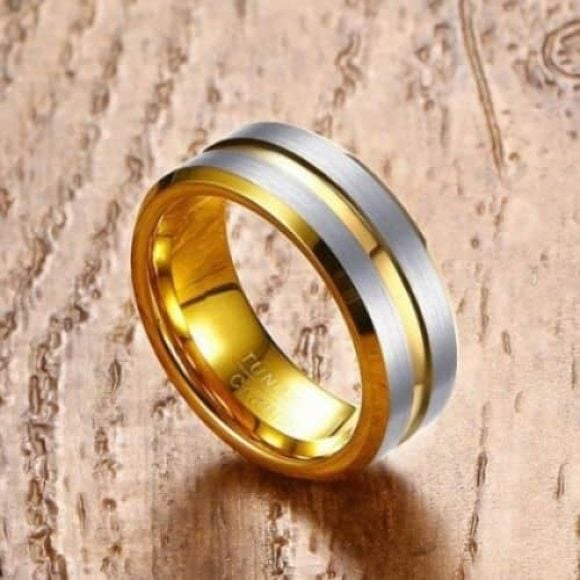 Bague en Or et Argent pour Homme - Coupe Confort en Carbure de Tungstène