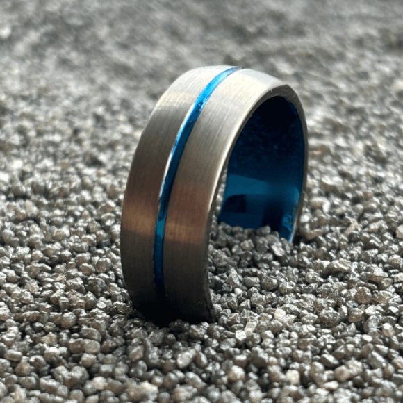 Bague de l'homme en carbure de tungstène (bleu et bronze)