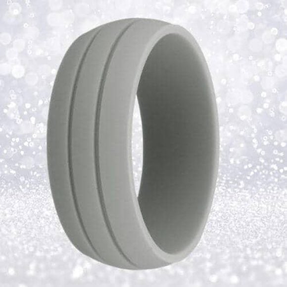 Bague homme en silicone gris clair avec 2 rainures