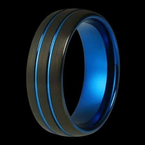 Bague en tungstène pour hommes bleue et noire