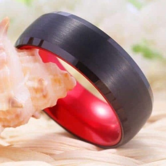Bague en tungstène pour hommes, élégante, noire et rouge, design de style moderne