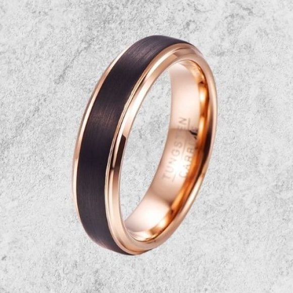 Bague en Carbure de Tungstène pour Homme - Noir et Or Rose