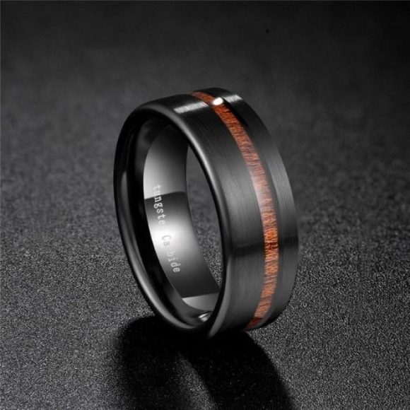 bague en bois pour hommes bande de tungstène noir dans toutes les tailles 8mm