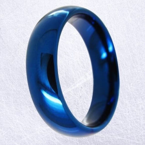 Bague bleue pour hommes en tungstène poli, design de style moderne