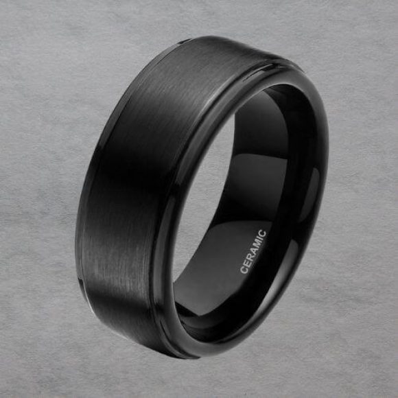 Bague en céramique noire de 8 mm pour hommes, design de style moderne